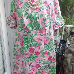 Lilly Pulitzer Pink Green Tiger Lilly Jubilee Dress Sz 2 Short Sleeve Rare HTF